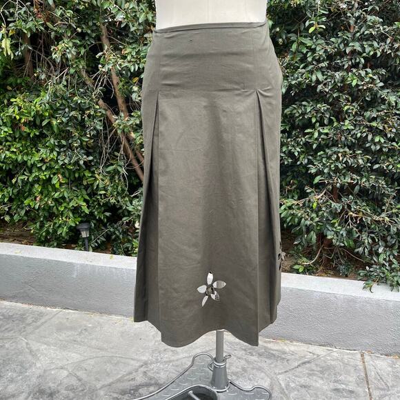Maxou Dresses & Skirts - Vintage Maxou Olive Pleated Floral Cut Out USA Made Midi Skirt